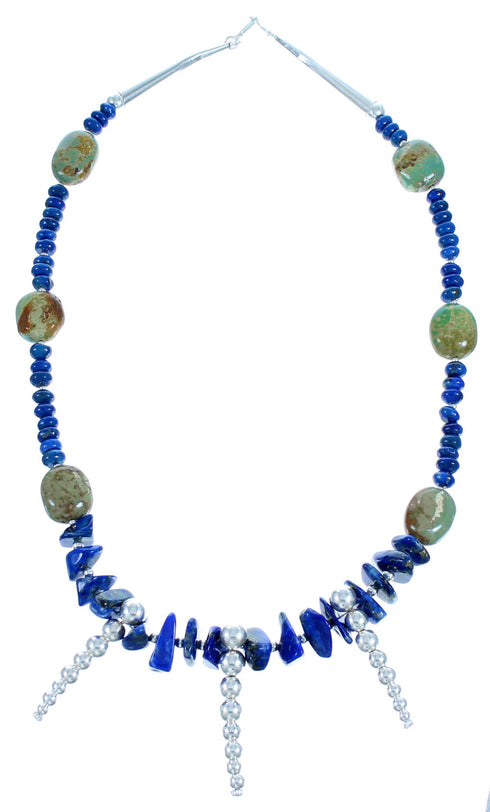 Sterling Silver Lapis And Turquoise Southwest Warrior Bead Necklace LX114221